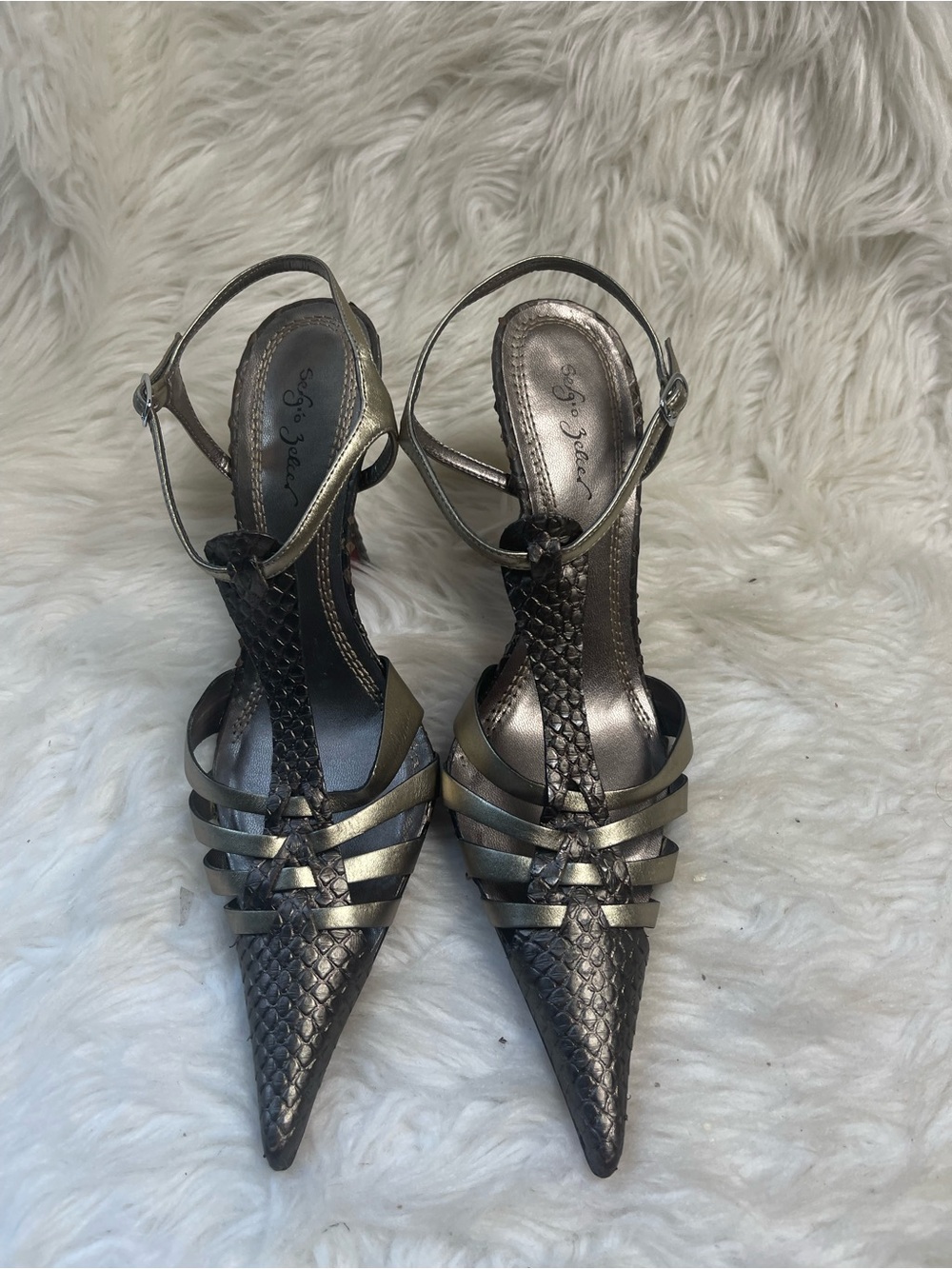 Sergio Zelcer leather Metallic gold Bronze Strappy Pointed-Toe Heels SZ9.5